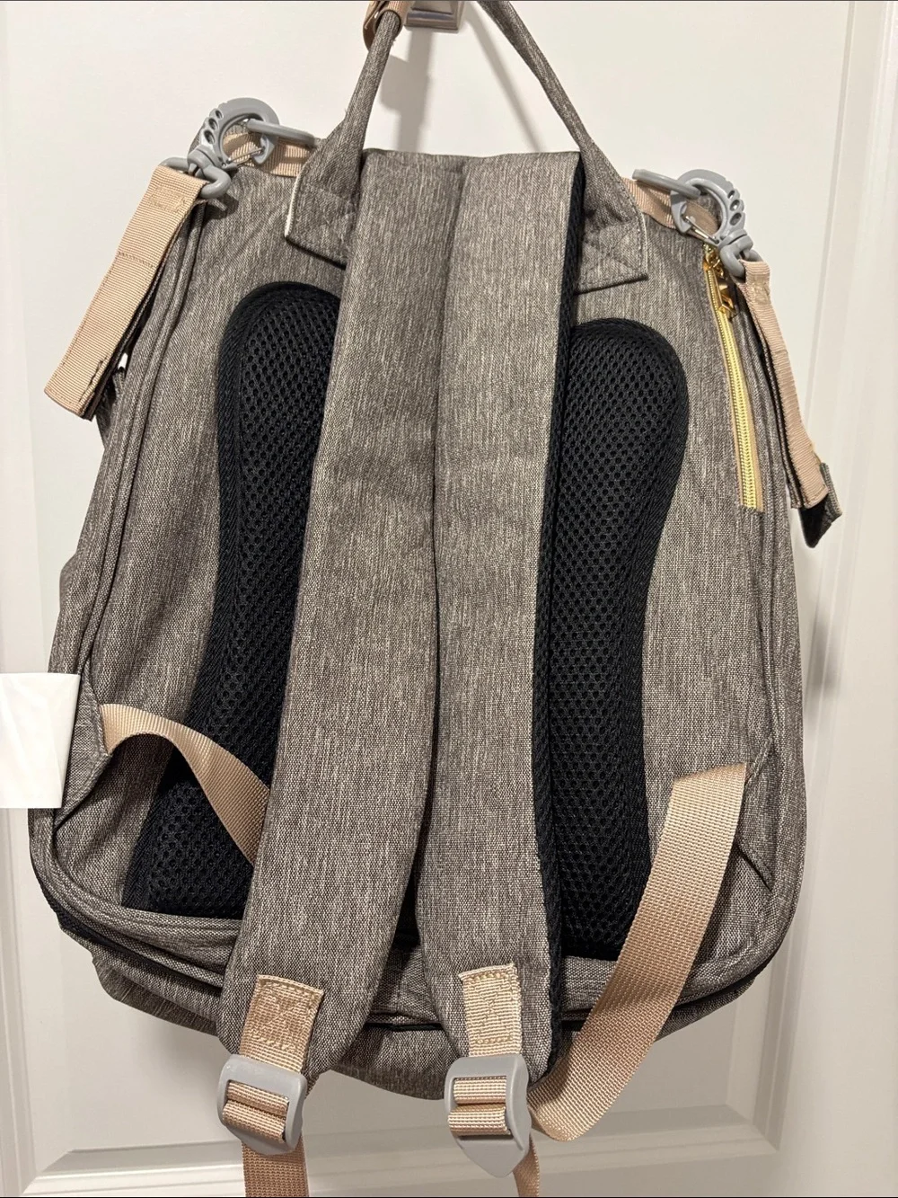 Versatile Women's Baby Bag Backpack in Gray with Cream Trim